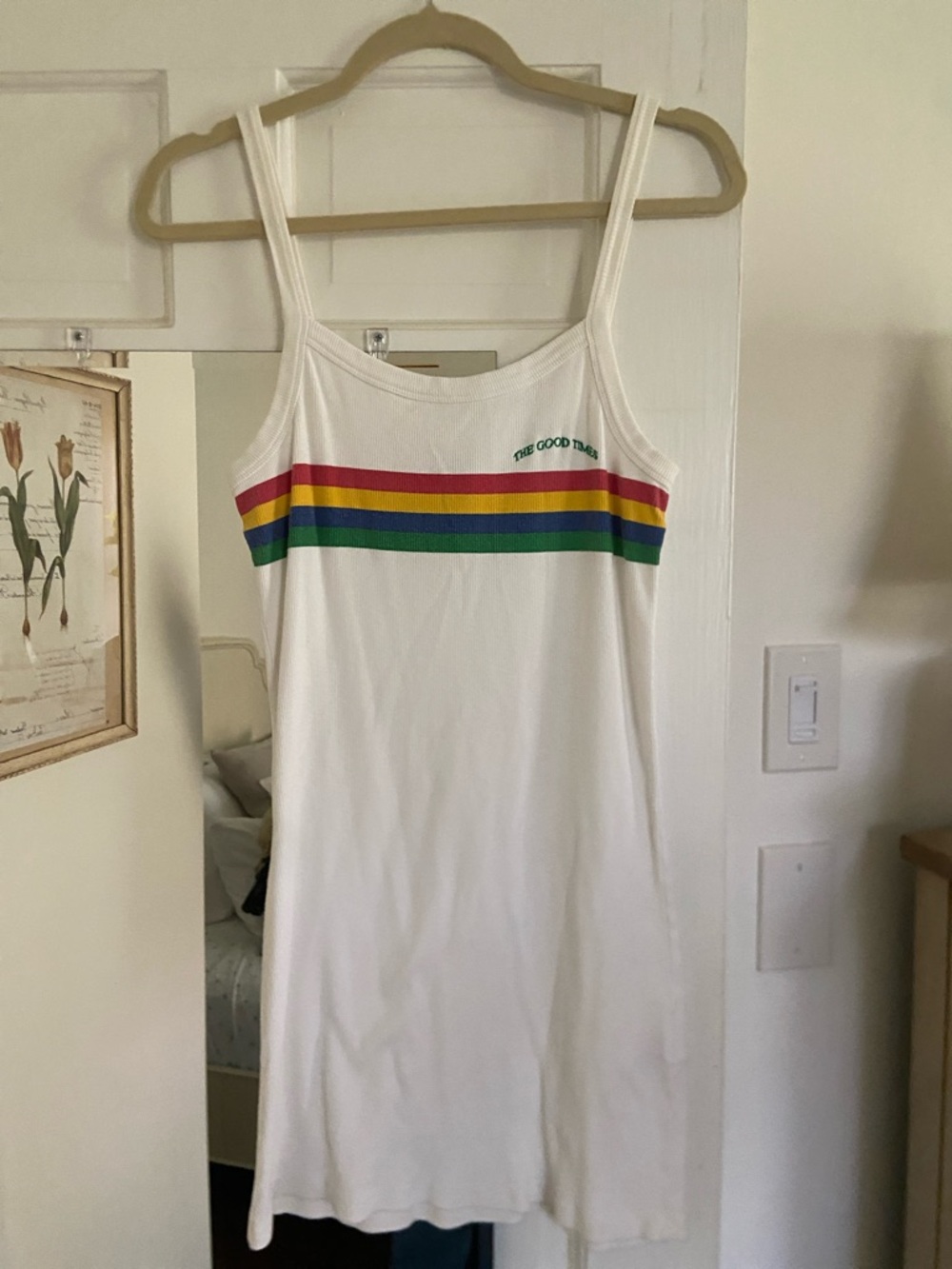 Urban Outfitters White Tank with Rainbow Stripe Detail